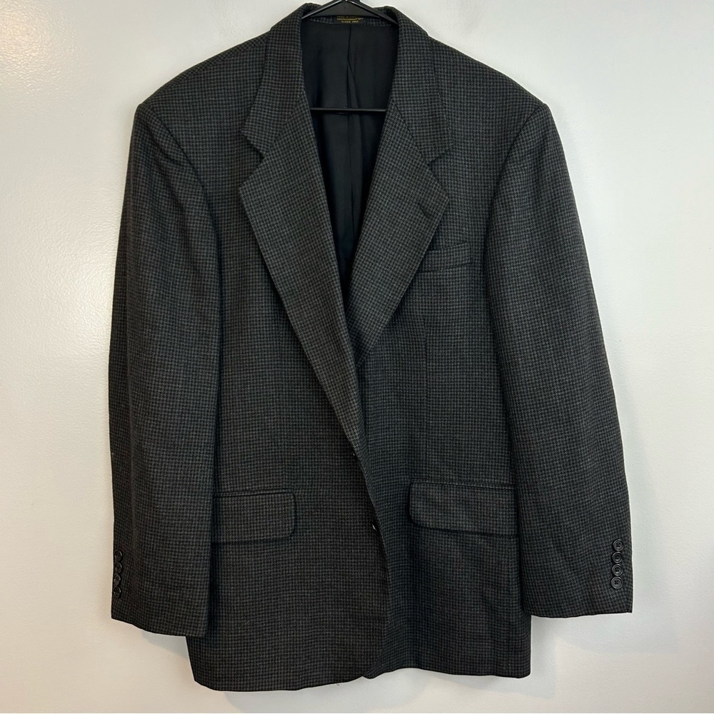 Oscar De La Renta Grey Houndstooth 100% Wool Blazer Size 42 Regular